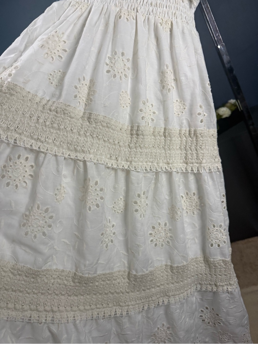 Women’s Cream Eyelet Bohemian Maxi Dress with Crochet  Size: Medium Preloved - Picture 9 of 13